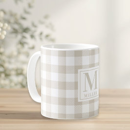 Bauernhaus Beige Buffalo Karo Familienname Monogra Kaffeetasse