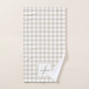 Bauernhaus Beige Buffalo Karo Monogramm Handtuch