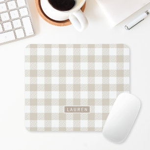 Bauernhaus Beige Büffel Karo personalisierter Name Mousepad