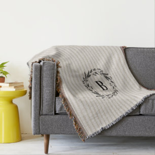 Bauernhaus Beige Knöchelstreifen Monogramm Decke