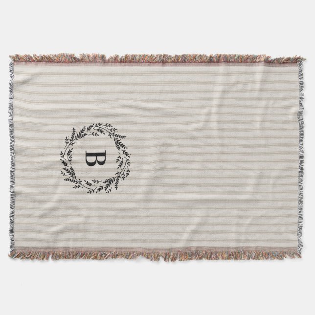 Bauernhaus Beige Knöchelstreifen Monogramm Decke (Vorderseite)