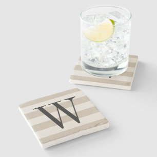 Bauernhaus-beige Leinen Stripes Monogramm Steinuntersetzer