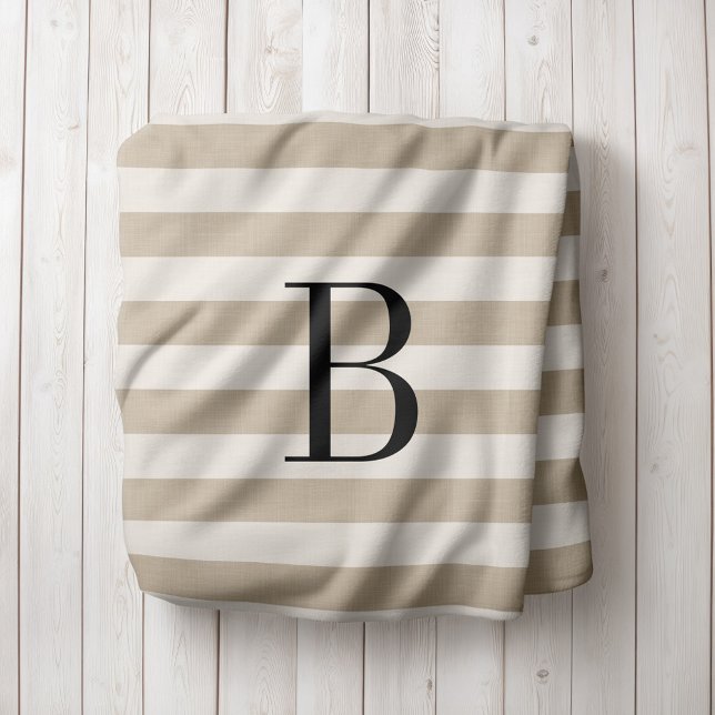 Bauernhaus Beige Streifen Monogram Blanket Sherpadecke (Von Creator hochgeladen)