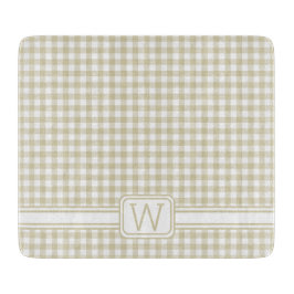 Bauernhaus Beige und White Gingham Kariert Monogra Schneidebrett