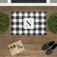 Bauernhaus Black Custom Monogram Buffalo Kariert