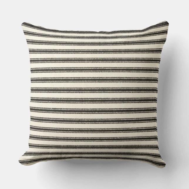 Bauernhaus Black Ticking Stripes Kissen (Vorderseite)