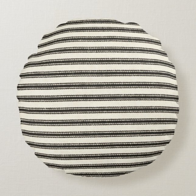 Bauernhaus Black Ticking Stripes   Rundes Kissen (Vorderseite)
