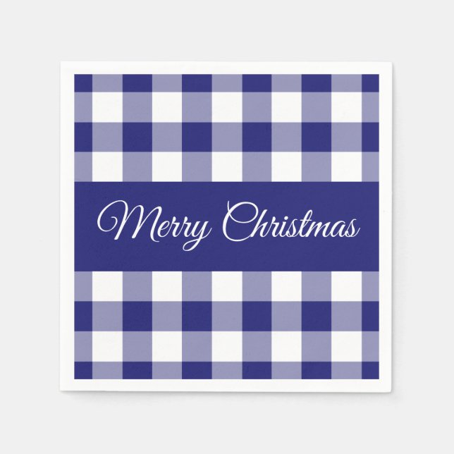 Bauernhaus Blue Karos Frohe Weihnachten Serviette (Vorderseite)