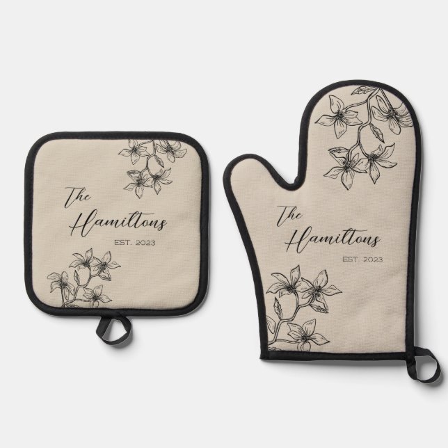 Bauernhaus Blumengewächse Jahrgang Ofenhandschuh & Topflappen-Set (Vorderseite)
