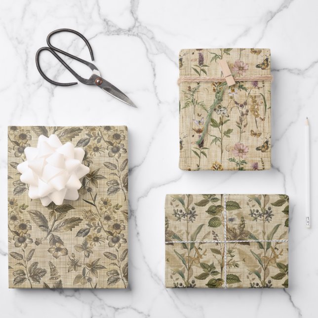 Bauernhaus Botanischer Dekostil Geschenkpapier Set (Vorderseite)