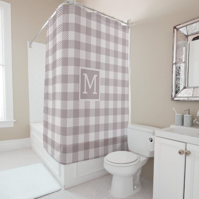 Bauernhaus Buffalo Karo Kariert Beige Monogram Duschvorhang (Beispiel)
