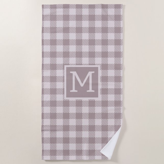 Bauernhaus Buffalo Karo Kariert Beige Monogram Strandtuch (Vorderseite)
