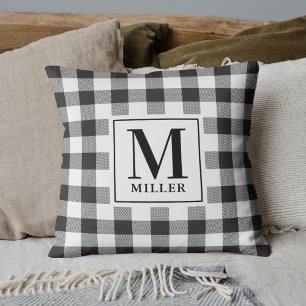 Bauernhaus Büffelkariert Familienname Monogramm Kissen
