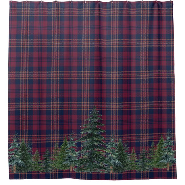 Bauernhaus Cabin Forest Weihnachten Tartan Kariert Duschvorhang (Vorderseite)