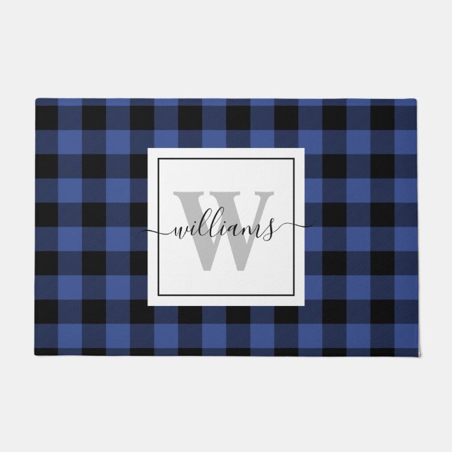 Bauernhaus Custom Familienname Blue Buffalo Karier Fußmatte (Vorderseite)