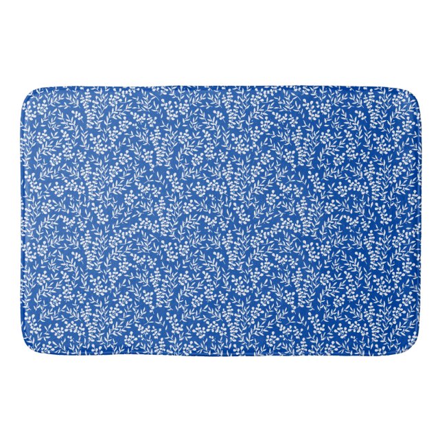 Bauernhaus einfaches Blumenmuster in blau Badematte (Vorderseite)