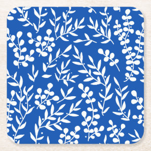 Bauernhaus einfaches Blumenmuster in blau Rechteckiger Pappuntersetzer