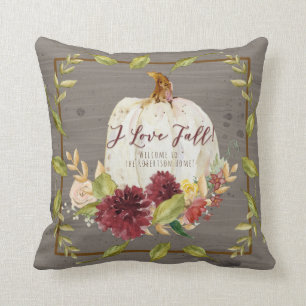 Bauernhaus Fall White Pumpkin Burgund Grau Floral Kissen