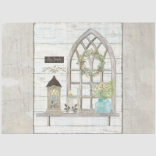 Bauernhaus Fenster Blume Bouquet Holz Decoupage Seidenpapier
