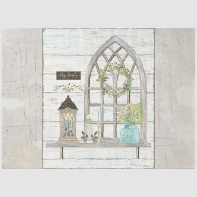 Bauernhaus Fenster Blume Bouquet Holz Decoupage Seidenpapier (Vorderseite)