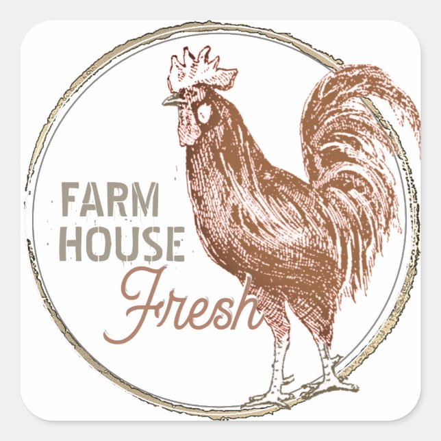 Bauernhaus Fresh mit Rooster Terra Cotta Quadratischer Aufkleber (Vorderseite)