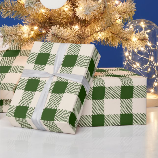 Bauernhaus grün von Weiß gezapftes Büffel kariert Geschenkpapier (Feiertage)