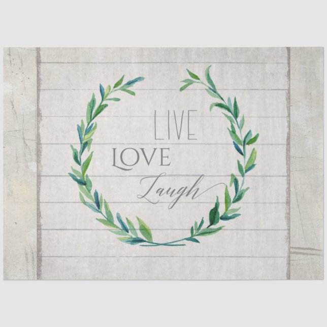 Bauernhaus Grüne Wasserfarbe Live Liebe Laugh Wood Seidenpapier (Vorderseite)
