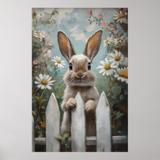 Bauernhaus-Hasen-Druck, Floral, Frühlings-Kinderzi Poster