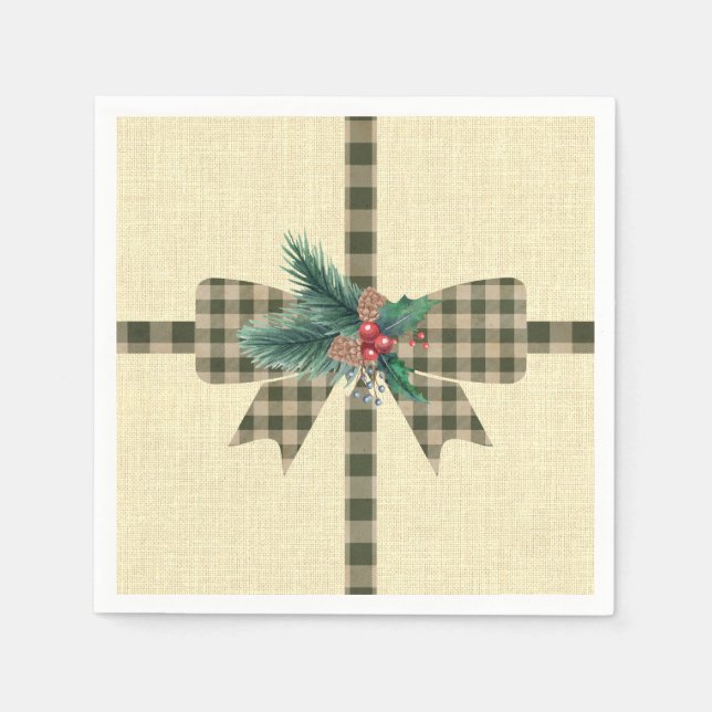 Bauernhaus Holiday Kariert Bow Square Paper Serviette (Vorderseite)