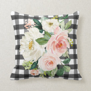 Bauernhaus Hütte Black Buffalo Karo Floral Kissen