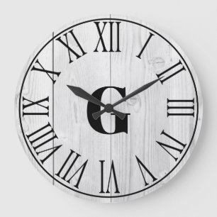 Bauernhaus Imitat Weiß Holz & Schwarz Große Wanduhr