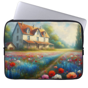 Bauernhaus in einem Blumenfeld Laptopschutzhülle