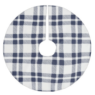 Bauernhaus-Karo navy weiß handgezeichnet ländlich Polyester Weihnachtsbaumdecke