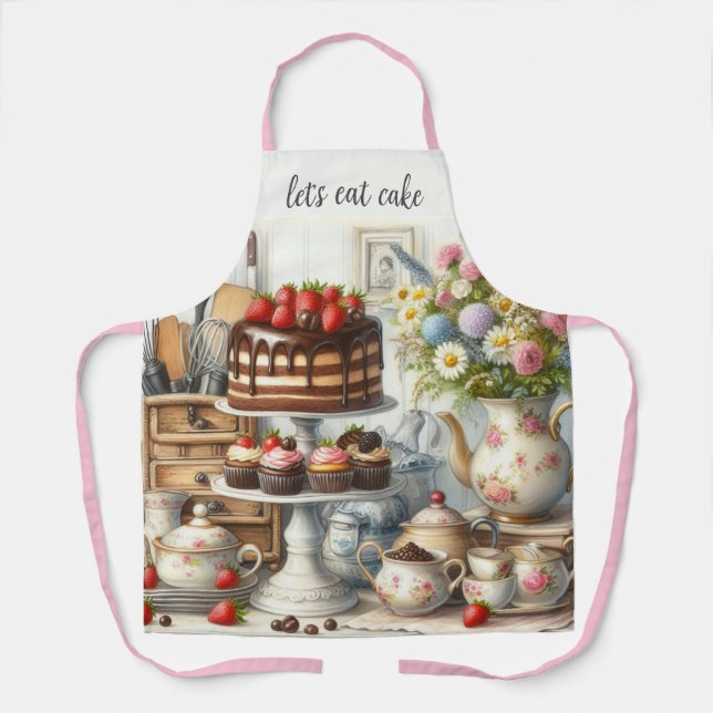 Bauernhaus Küche mit All-over-Kuchen Print Schürze (Vorderseite)