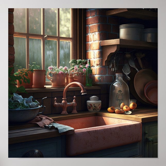 Bauernhaus Küche Print 12X12 Poster (Vorne)