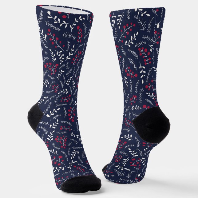 Bauernhaus Land Marine blaue Blattmuster niedlich Socken (Gewinkelt)