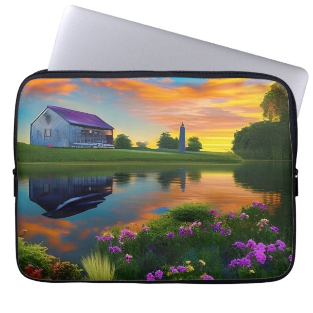 Bauernhaus Lila Dachpfeifen bei Sonnenaufgang Laptopschutzhülle (Vorderseite)