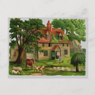 Bauernhaus mit Hühnern Postkarte
