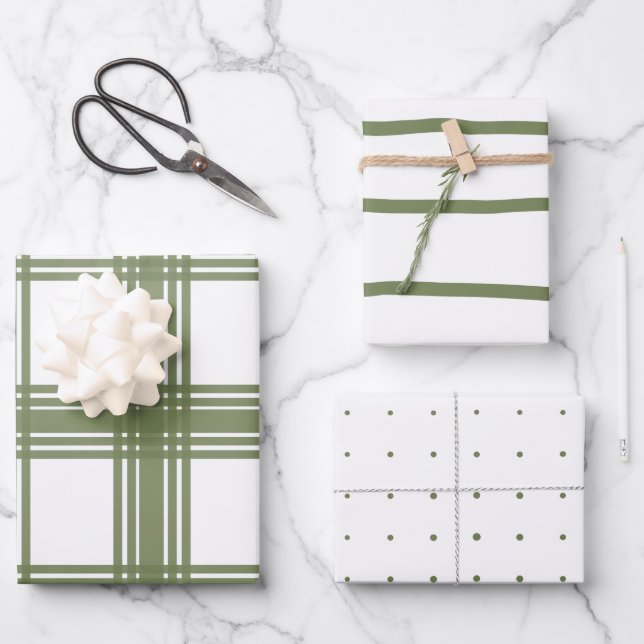 Bauernhaus Moderne weiche grüne Weihnachtszeit Geschenkpapier Set (Vorderseite)