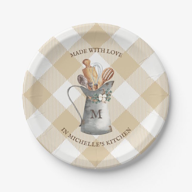 Bauernhaus-Monogramm-Name Pappteller (Vorderseite)