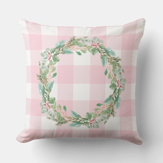 Bauernhaus Pastel Rosa Karo Karierter Weihnachtsbr Kissen (Vorderseite)