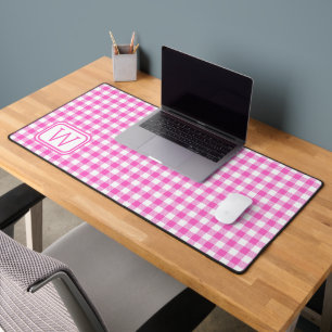Bauernhaus Pink und White Gingham Kariert Monogram Schreibtischunterlage