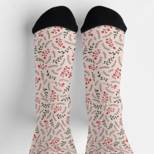 Bauernhaus Rosa dunkelgrünes Blattmuster Socken