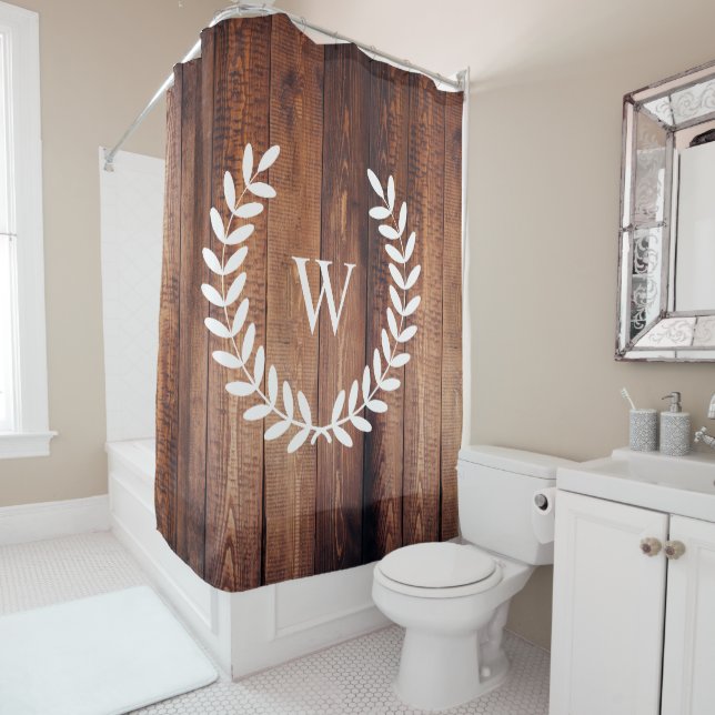 Bauernhaus Rustic Country White Laurels Wood Plank Duschvorhang (Beispiel)