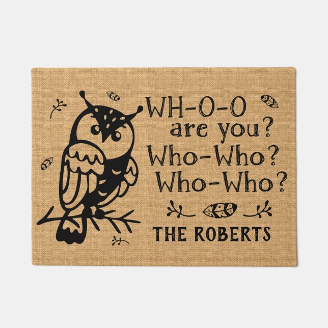 Bauernhaus-rustikale Leinwand-Eule die lustiger Fußmatte (Vorderseite)