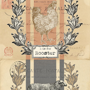 Bauernhaus Schafe und Rooster-Ältere Postkartendek Seidenpapier