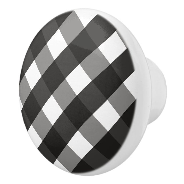BAUERNHAUS-SCHWARZWEISS-GINGHAM-KARO KERAMIKKNAUF (Rechts)
