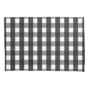 BAUERNHAUS-SCHWARZWEISS-GINGHAM-KARO KISSENBEZUG