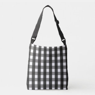 BAUERNHAUS-SCHWARZWEISS-GINGHAM-KARO TRAGETASCHEN MIT LANGEN TRÄGERN