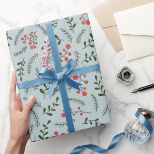 Bauernhaus staubblaues dunkelgrünes Blattmuster Geschenkpapier